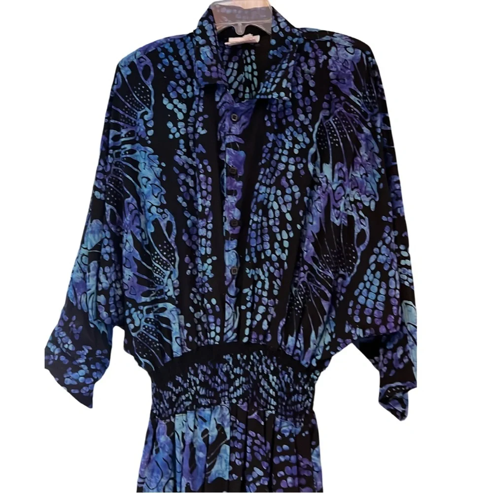 Red’s Threads Vintage 1980’s 100% Rayon Jumpsuit Purple Black Blue Large Retro - Picture 2 of 6